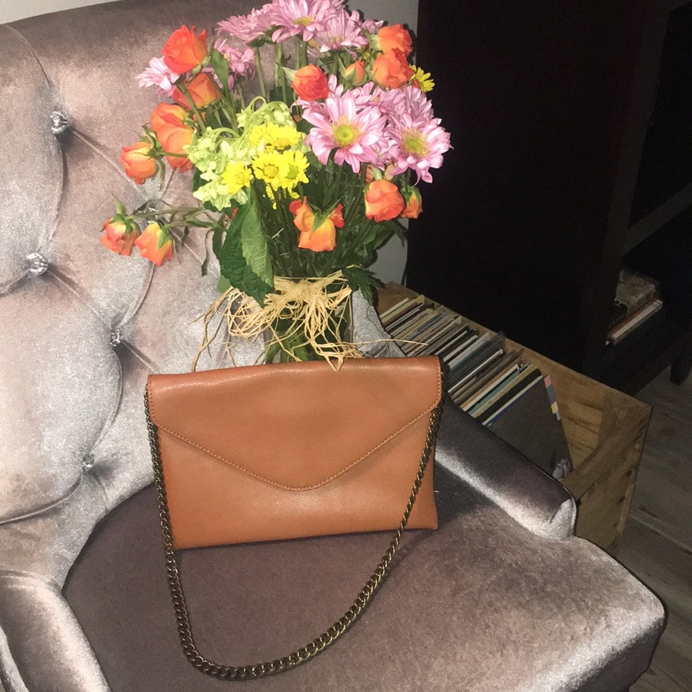 J. Crew Factory Leather Envelope Clutch with Chain